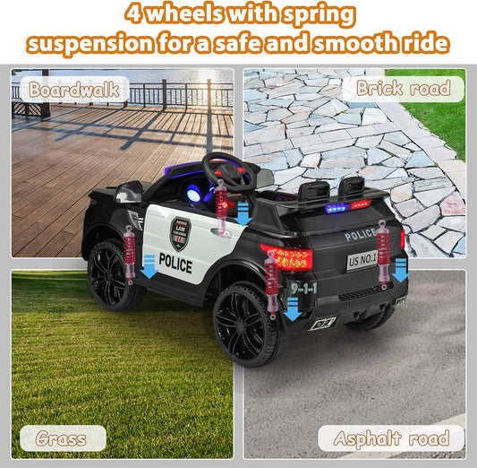 Electric Police Car Ride for Kids to Drive Battery Powered